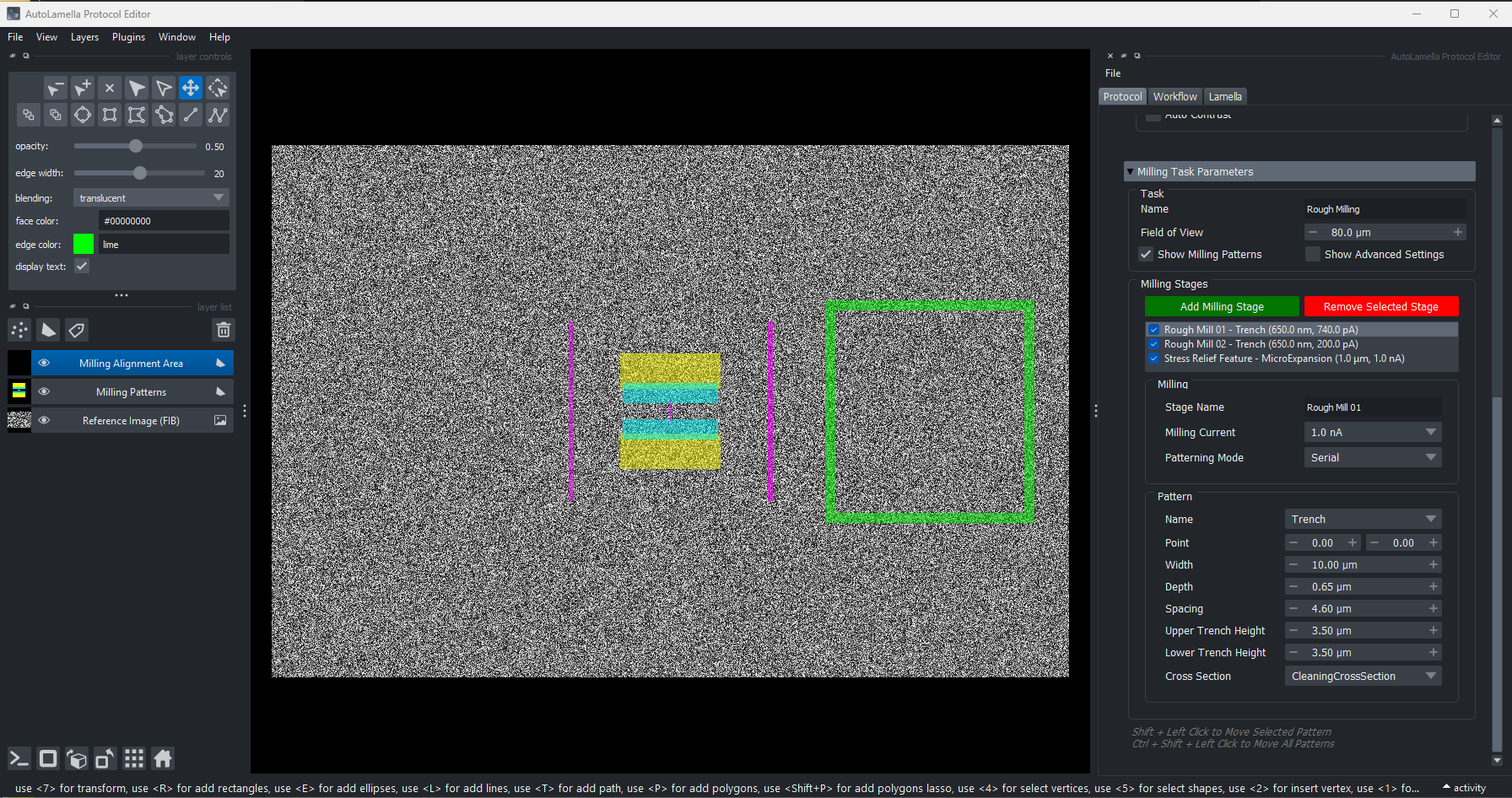Protocol Editor - Milling Parameters