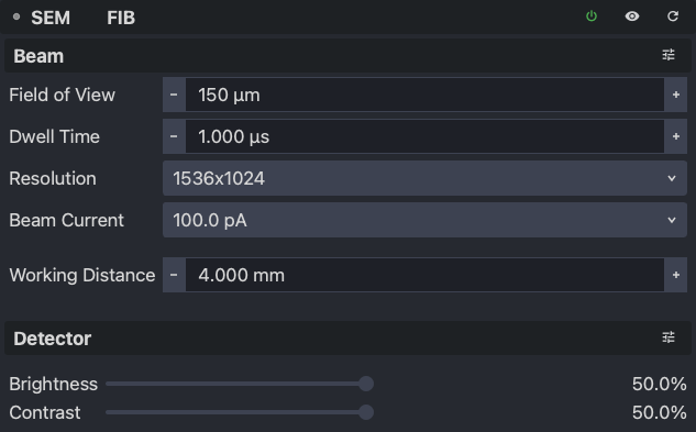 The beam panel for the SEM