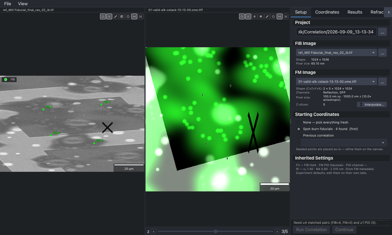 The correlation dialog: Images