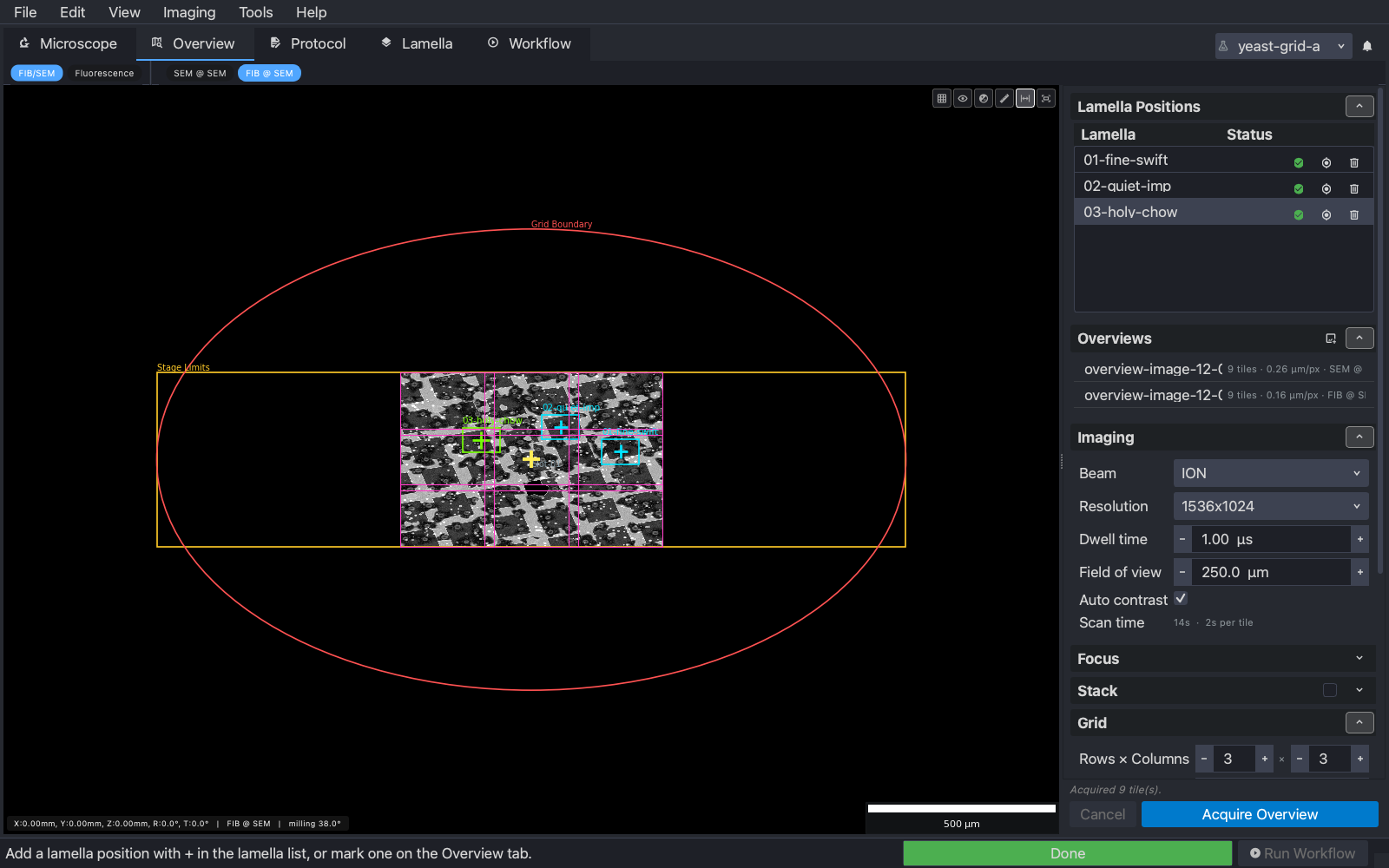 The ion beam's overview at the SEM orientation