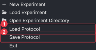 File menu: Load Protocol and Save Protocol