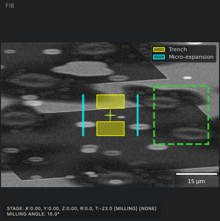 Both stages' patterns on the FIB view