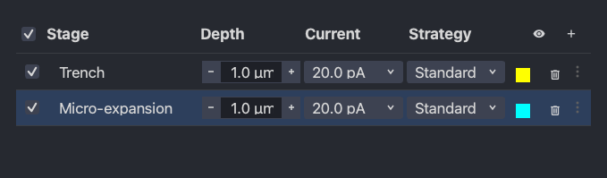 Two stages in the list: Trench, then Micro-expansion
