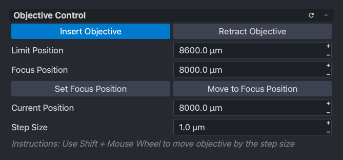 The objective inserted and at its focus position
