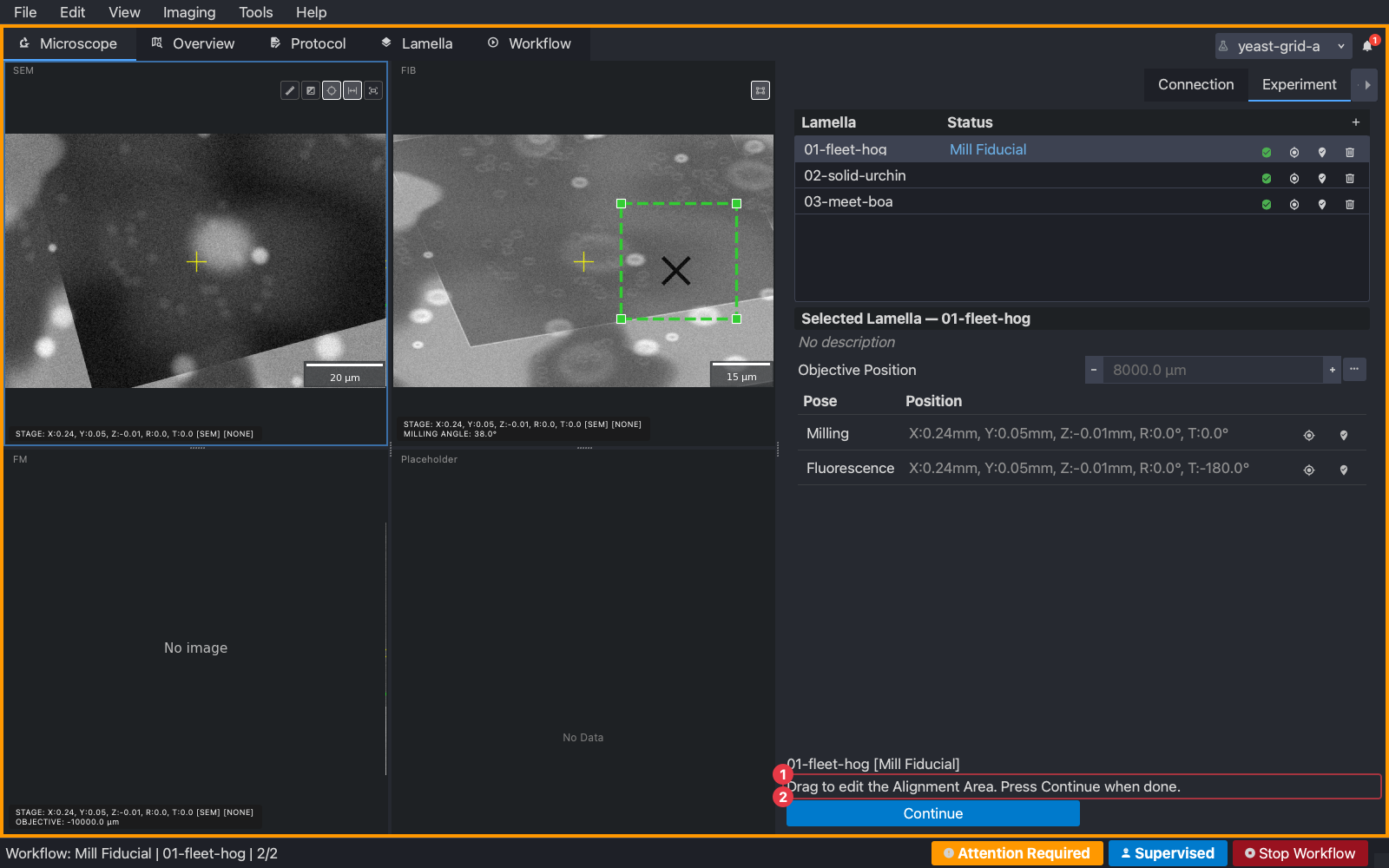 Editing the alignment area after milling the fiducial