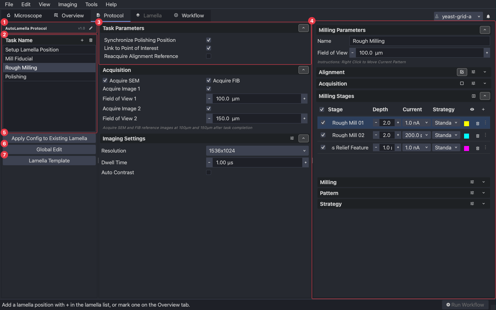 The Protocol tab with the Rough Milling task selected