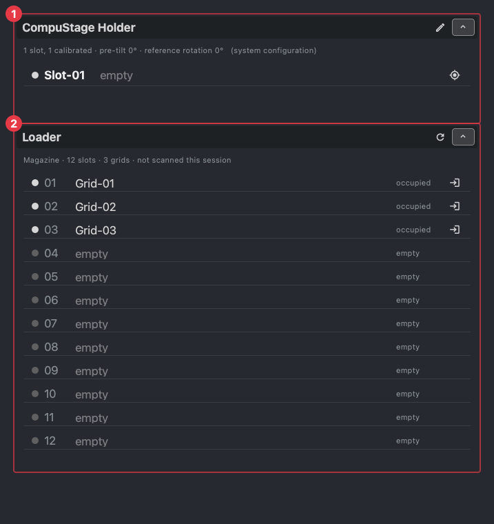 The Sample tab on an Arctis: the compustage holder and the loader magazine