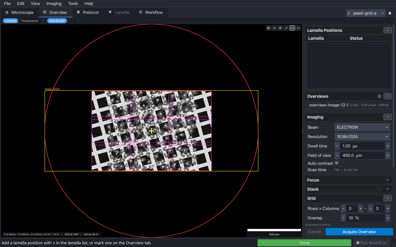 A 3 × 3 SEM overview of the grid centre