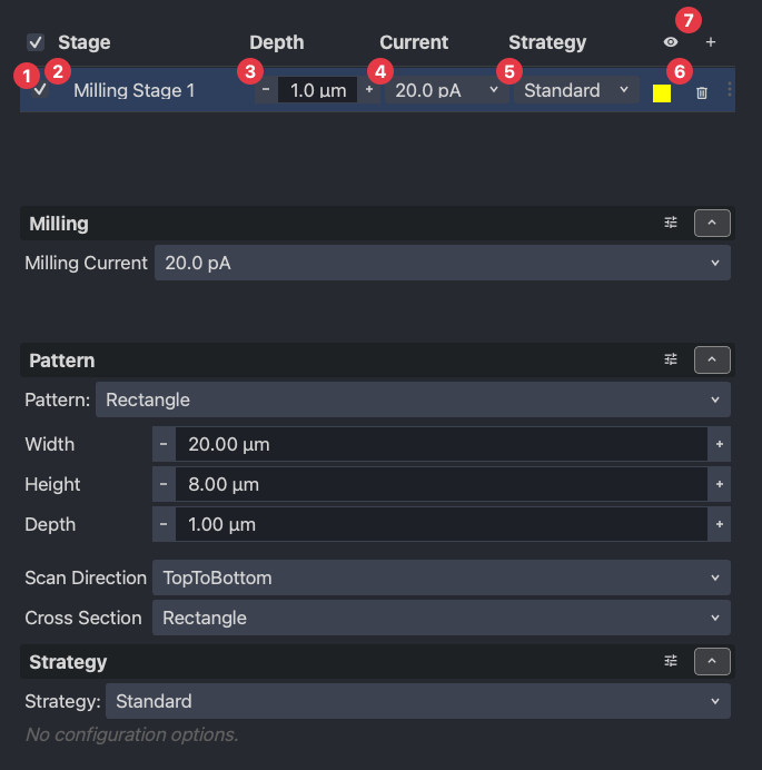 One stage in the list, with its row controls