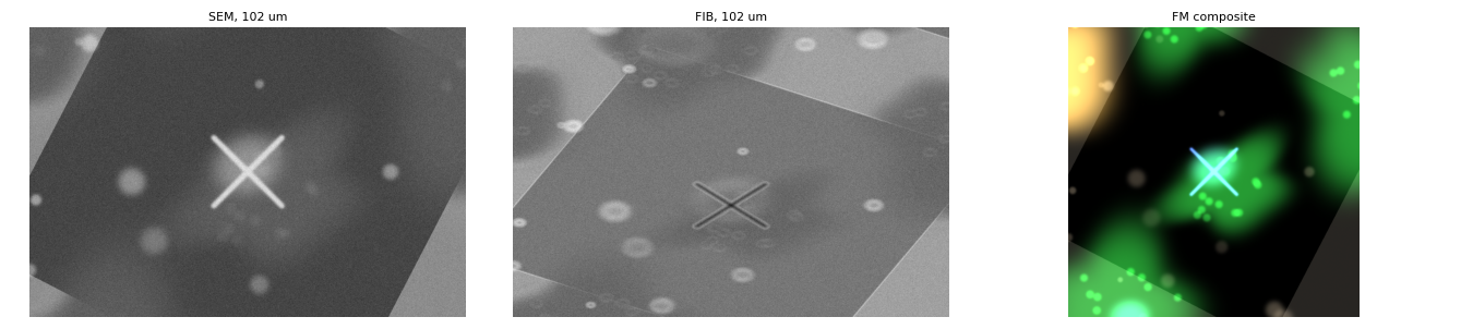 SEM, FIB and FM of the same place