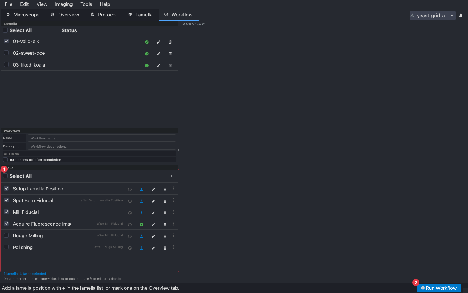 The four tasks selected